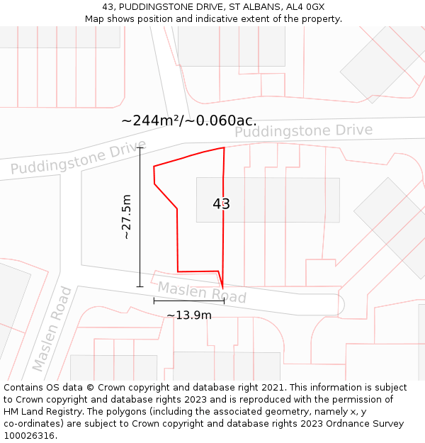 43, PUDDINGSTONE DRIVE, ST ALBANS, AL4 0GX: Plot and title map