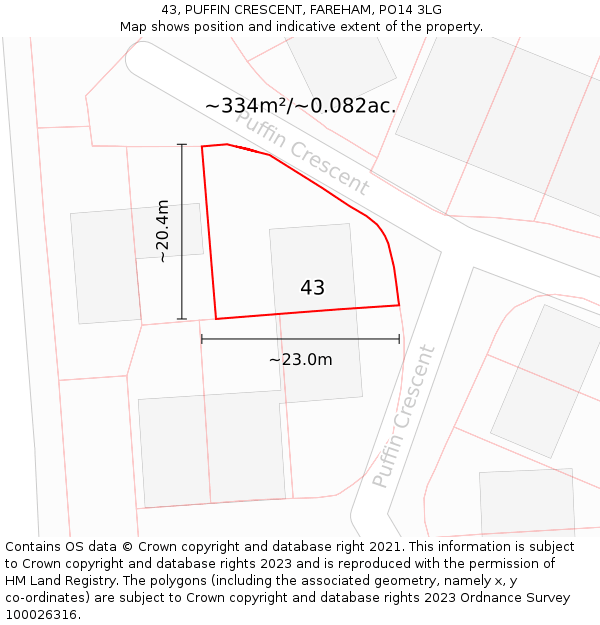 43, PUFFIN CRESCENT, FAREHAM, PO14 3LG: Plot and title map