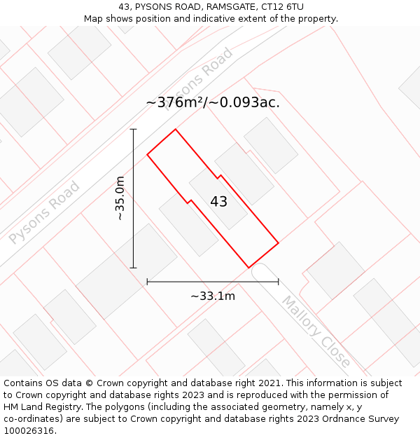 43, PYSONS ROAD, RAMSGATE, CT12 6TU: Plot and title map