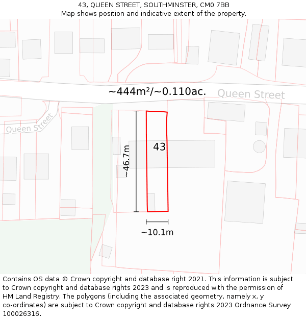 43, QUEEN STREET, SOUTHMINSTER, CM0 7BB: Plot and title map