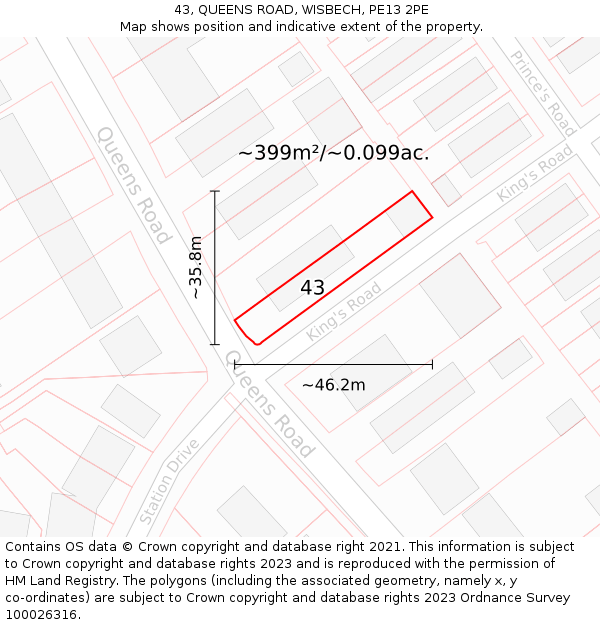 43, QUEENS ROAD, WISBECH, PE13 2PE: Plot and title map