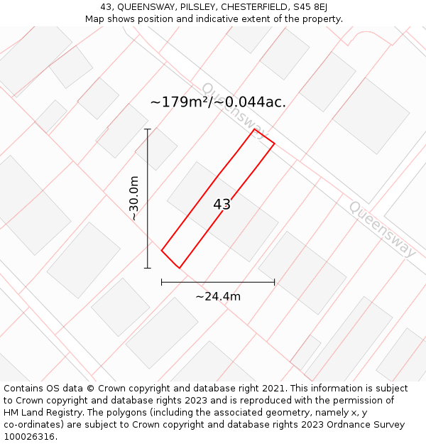 43, QUEENSWAY, PILSLEY, CHESTERFIELD, S45 8EJ: Plot and title map