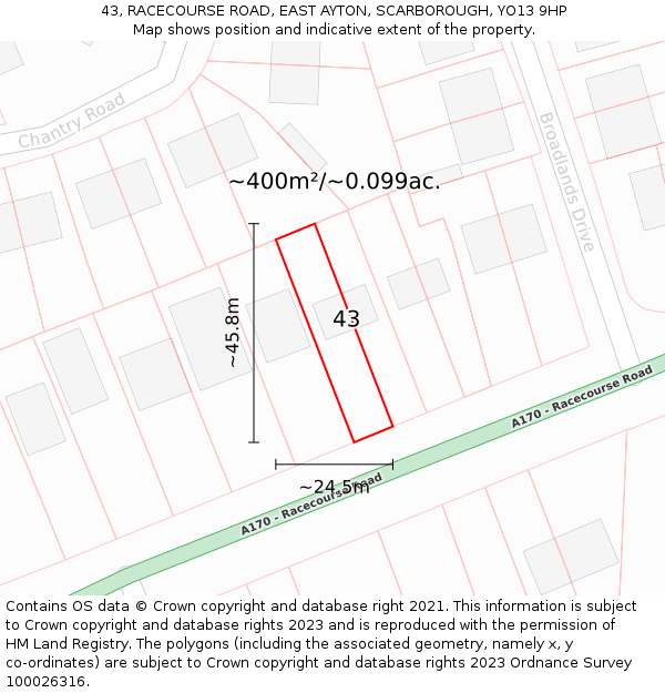43, RACECOURSE ROAD, EAST AYTON, SCARBOROUGH, YO13 9HP: Plot and title map