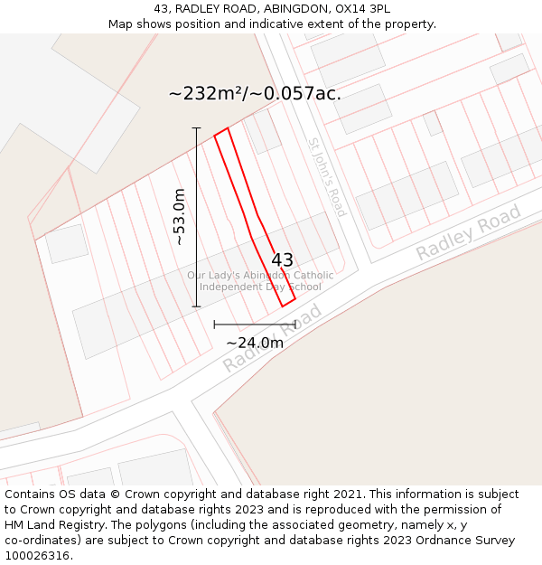 43, RADLEY ROAD, ABINGDON, OX14 3PL: Plot and title map