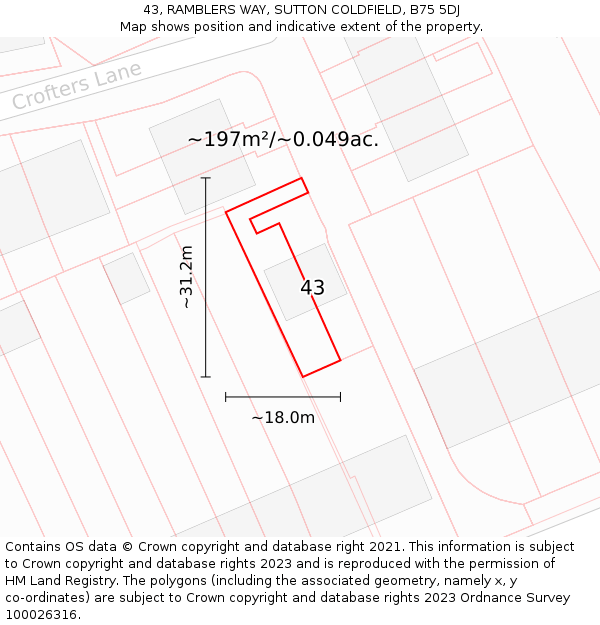 43, RAMBLERS WAY, SUTTON COLDFIELD, B75 5DJ: Plot and title map