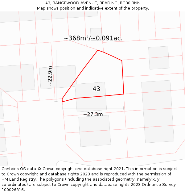 43, RANGEWOOD AVENUE, READING, RG30 3NN: Plot and title map