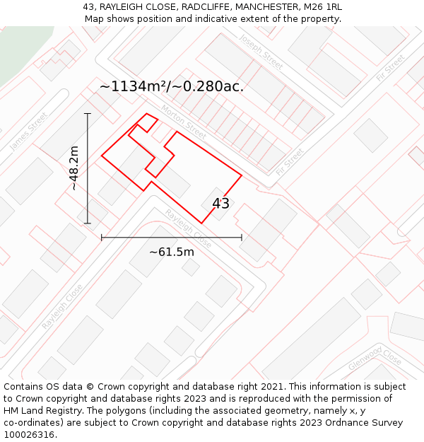 43, RAYLEIGH CLOSE, RADCLIFFE, MANCHESTER, M26 1RL: Plot and title map
