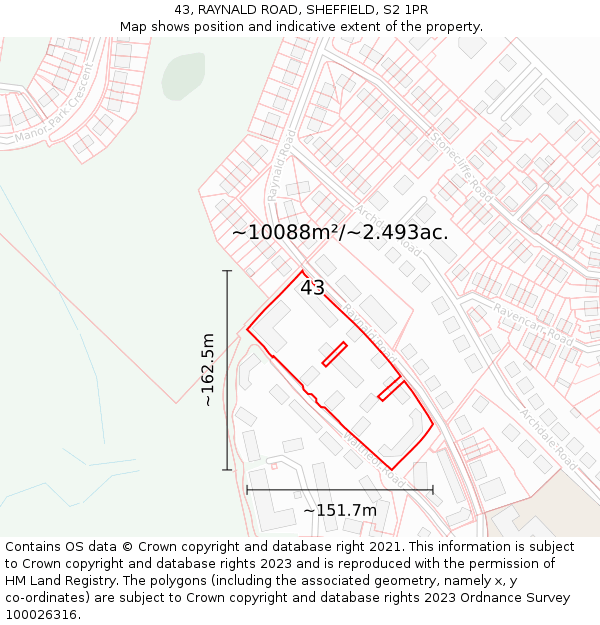 43, RAYNALD ROAD, SHEFFIELD, S2 1PR: Plot and title map