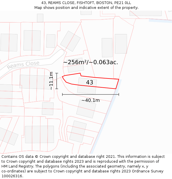 43, REAMS CLOSE, FISHTOFT, BOSTON, PE21 0LL: Plot and title map