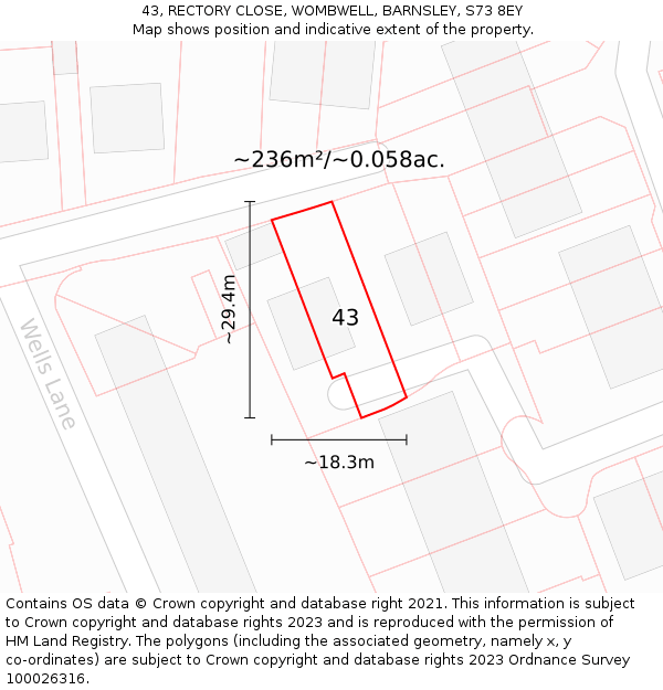 43, RECTORY CLOSE, WOMBWELL, BARNSLEY, S73 8EY: Plot and title map