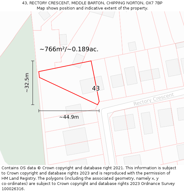 43, RECTORY CRESCENT, MIDDLE BARTON, CHIPPING NORTON, OX7 7BP: Plot and title map