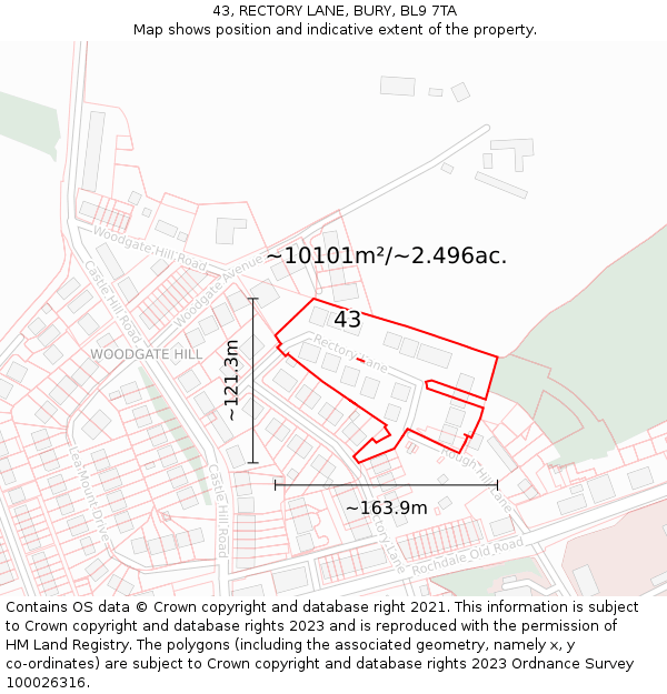 43, RECTORY LANE, BURY, BL9 7TA: Plot and title map
