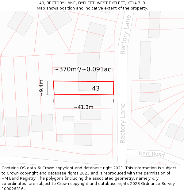 43, RECTORY LANE, BYFLEET, WEST BYFLEET, KT14 7LR: Plot and title map