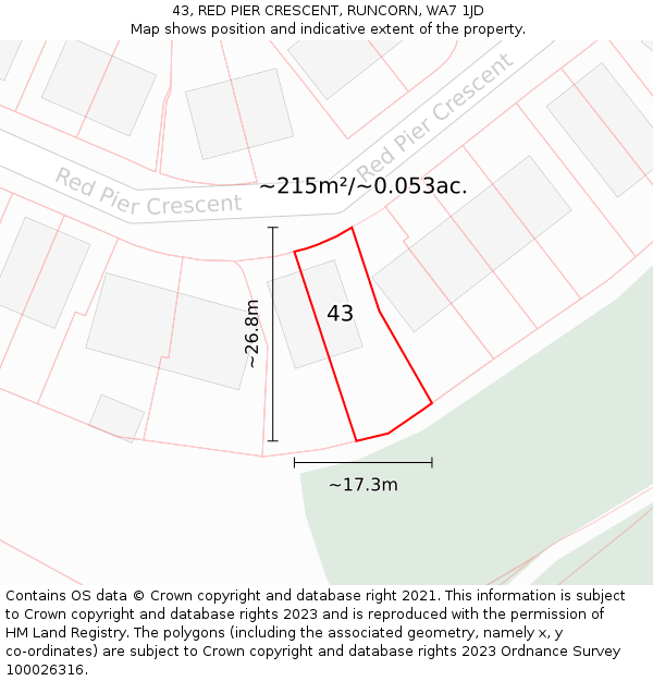43, RED PIER CRESCENT, RUNCORN, WA7 1JD: Plot and title map
