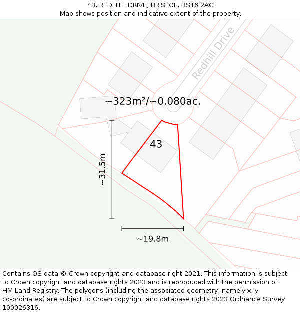 43, REDHILL DRIVE, BRISTOL, BS16 2AG: Plot and title map
