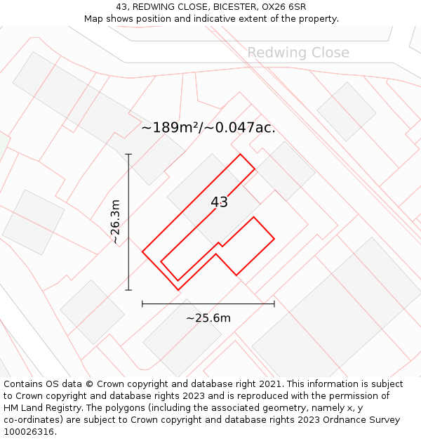 43, REDWING CLOSE, BICESTER, OX26 6SR: Plot and title map