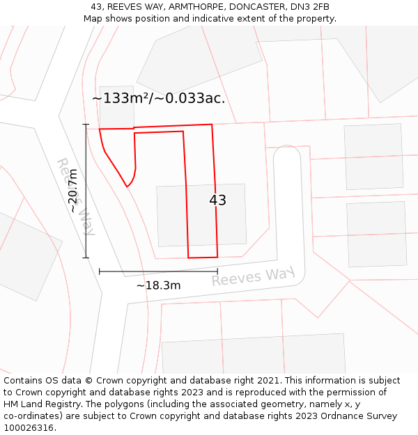 43, REEVES WAY, ARMTHORPE, DONCASTER, DN3 2FB: Plot and title map