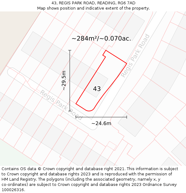 43, REGIS PARK ROAD, READING, RG6 7AD: Plot and title map