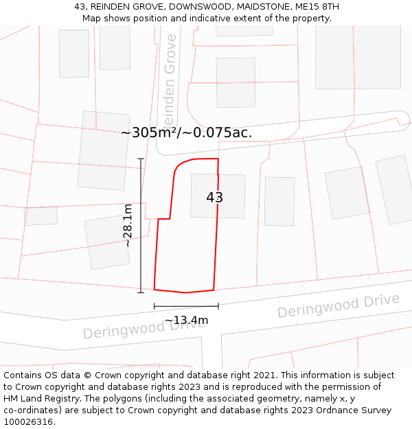 43, REINDEN GROVE, DOWNSWOOD, MAIDSTONE, ME15 8TH: Plot and title map
