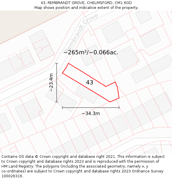 43, REMBRANDT GROVE, CHELMSFORD, CM1 6GD: Plot and title map