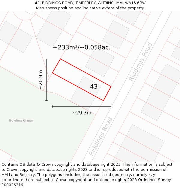43, RIDDINGS ROAD, TIMPERLEY, ALTRINCHAM, WA15 6BW: Plot and title map