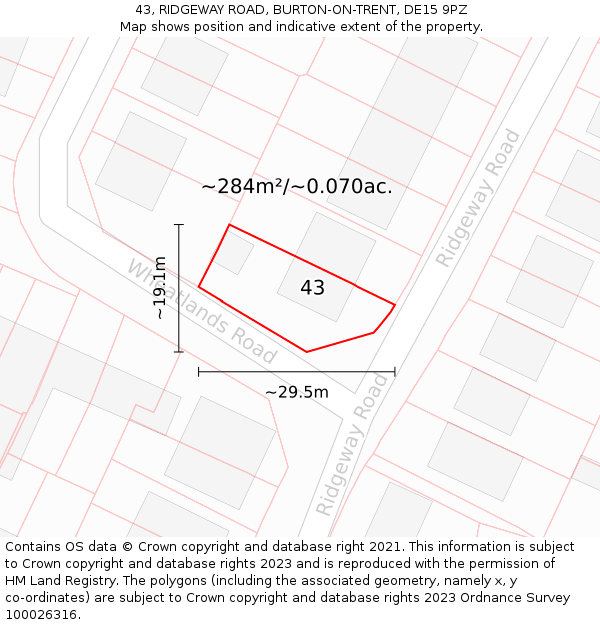43, RIDGEWAY ROAD, BURTON-ON-TRENT, DE15 9PZ: Plot and title map