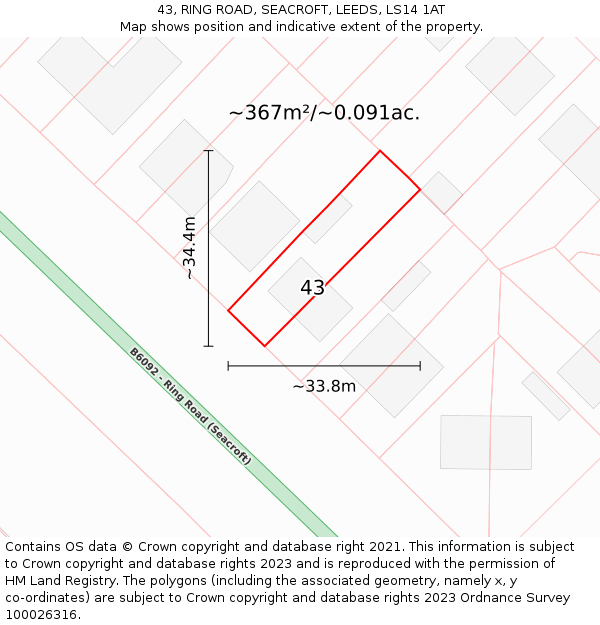43, RING ROAD, SEACROFT, LEEDS, LS14 1AT: Plot and title map