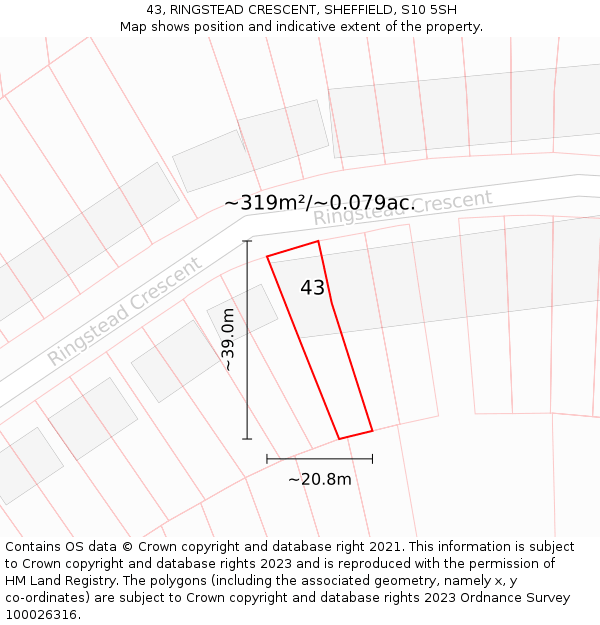 43, RINGSTEAD CRESCENT, SHEFFIELD, S10 5SH: Plot and title map