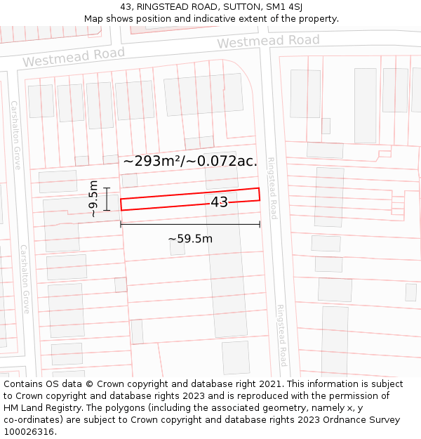 43, RINGSTEAD ROAD, SUTTON, SM1 4SJ: Plot and title map