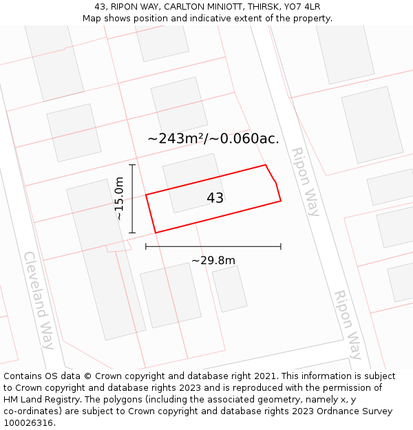 43, RIPON WAY, CARLTON MINIOTT, THIRSK, YO7 4LR: Plot and title map