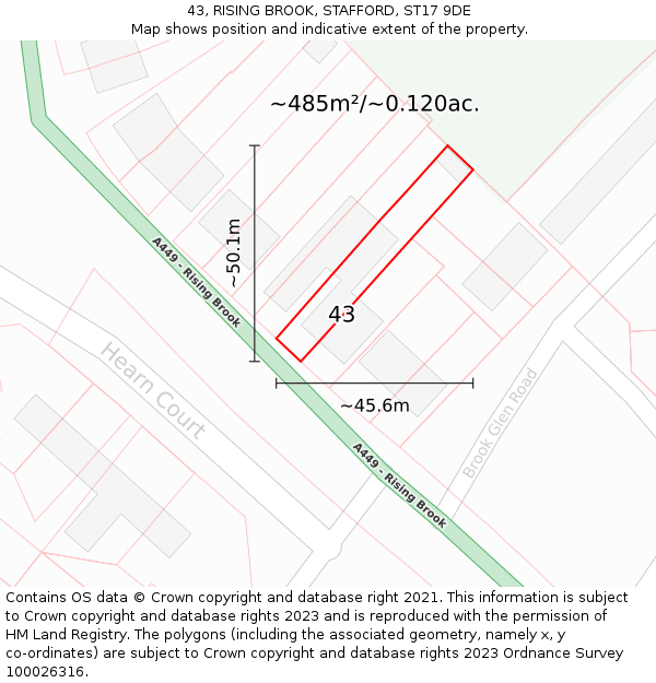 43, RISING BROOK, STAFFORD, ST17 9DE: Plot and title map
