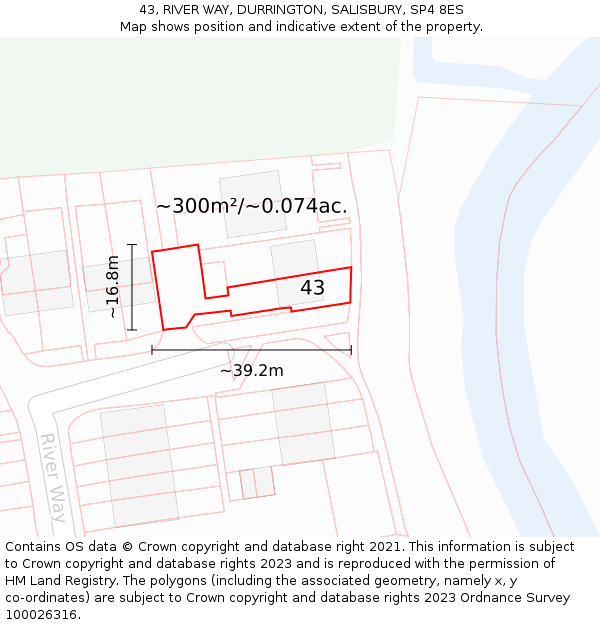 43, RIVER WAY, DURRINGTON, SALISBURY, SP4 8ES: Plot and title map