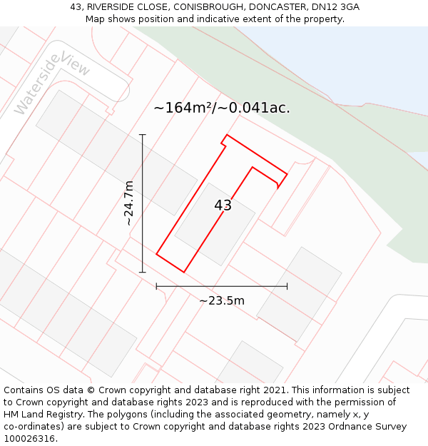 43, RIVERSIDE CLOSE, CONISBROUGH, DONCASTER, DN12 3GA: Plot and title map