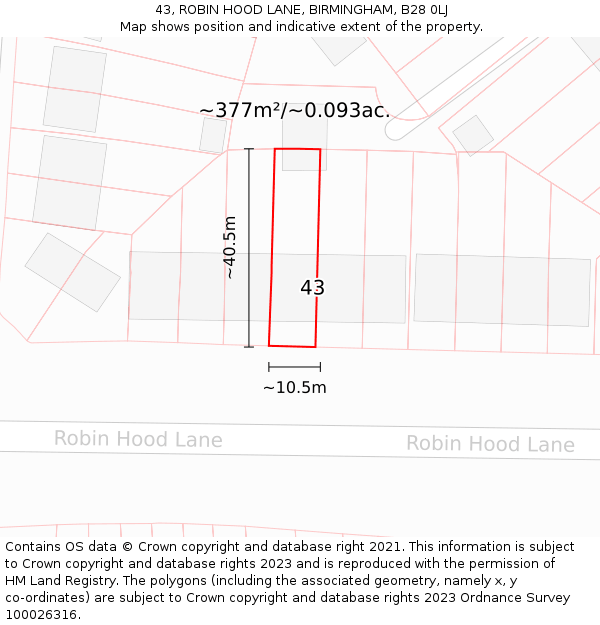 43, ROBIN HOOD LANE, BIRMINGHAM, B28 0LJ: Plot and title map