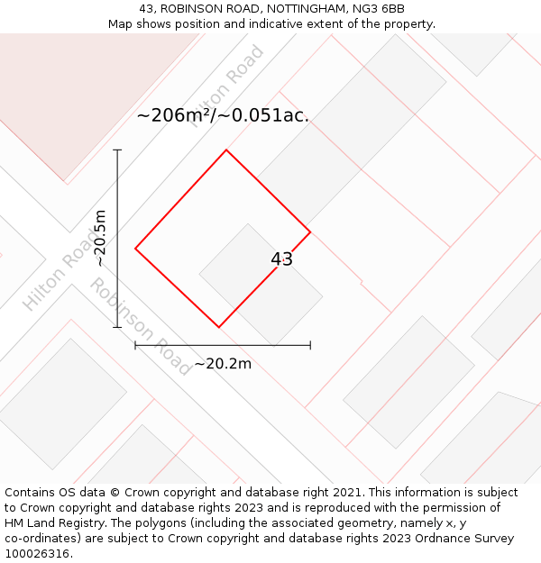 43, ROBINSON ROAD, NOTTINGHAM, NG3 6BB: Plot and title map