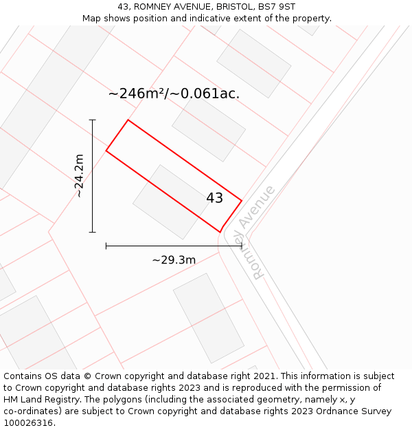 43, ROMNEY AVENUE, BRISTOL, BS7 9ST: Plot and title map