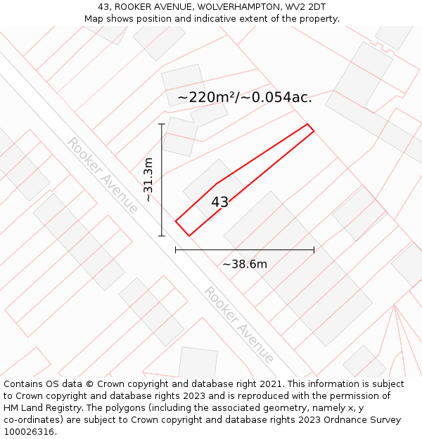 43, ROOKER AVENUE, WOLVERHAMPTON, WV2 2DT: Plot and title map