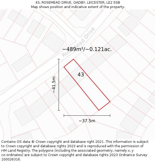 43, ROSEMEAD DRIVE, OADBY, LEICESTER, LE2 5SB: Plot and title map