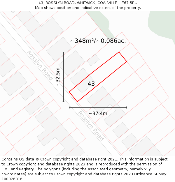 43, ROSSLYN ROAD, WHITWICK, COALVILLE, LE67 5PU: Plot and title map