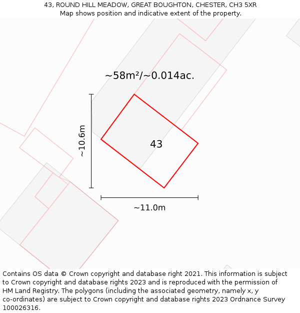 43, ROUND HILL MEADOW, GREAT BOUGHTON, CHESTER, CH3 5XR: Plot and title map