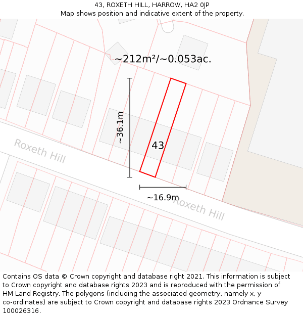 43, ROXETH HILL, HARROW, HA2 0JP: Plot and title map