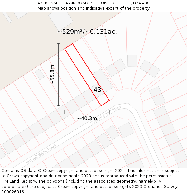 43, RUSSELL BANK ROAD, SUTTON COLDFIELD, B74 4RG: Plot and title map