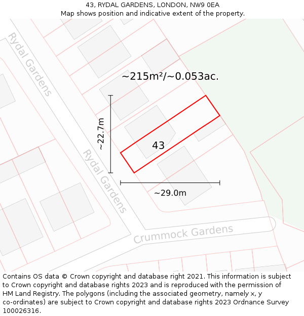 43, RYDAL GARDENS, LONDON, NW9 0EA: Plot and title map