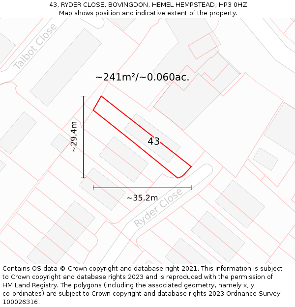 43, RYDER CLOSE, BOVINGDON, HEMEL HEMPSTEAD, HP3 0HZ: Plot and title map