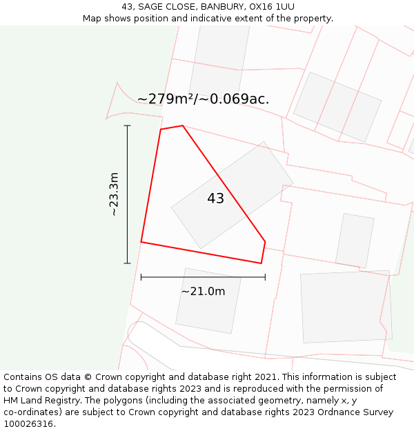 43, SAGE CLOSE, BANBURY, OX16 1UU: Plot and title map