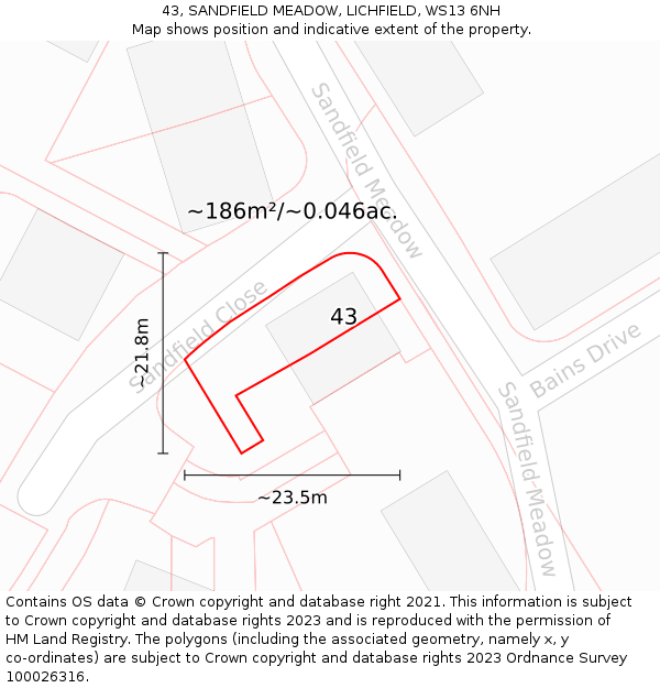 43, SANDFIELD MEADOW, LICHFIELD, WS13 6NH: Plot and title map