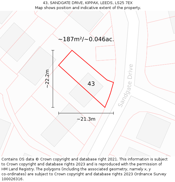 43, SANDGATE DRIVE, KIPPAX, LEEDS, LS25 7EX: Plot and title map