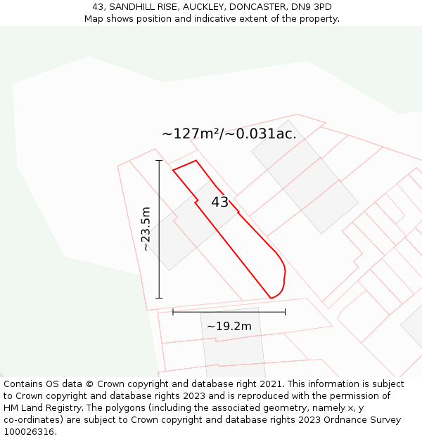 43, SANDHILL RISE, AUCKLEY, DONCASTER, DN9 3PD: Plot and title map