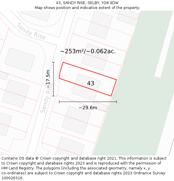 43, SANDY RISE, SELBY, YO8 9DW: Plot and title map