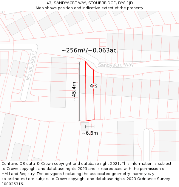 43, SANDYACRE WAY, STOURBRIDGE, DY8 1JD: Plot and title map